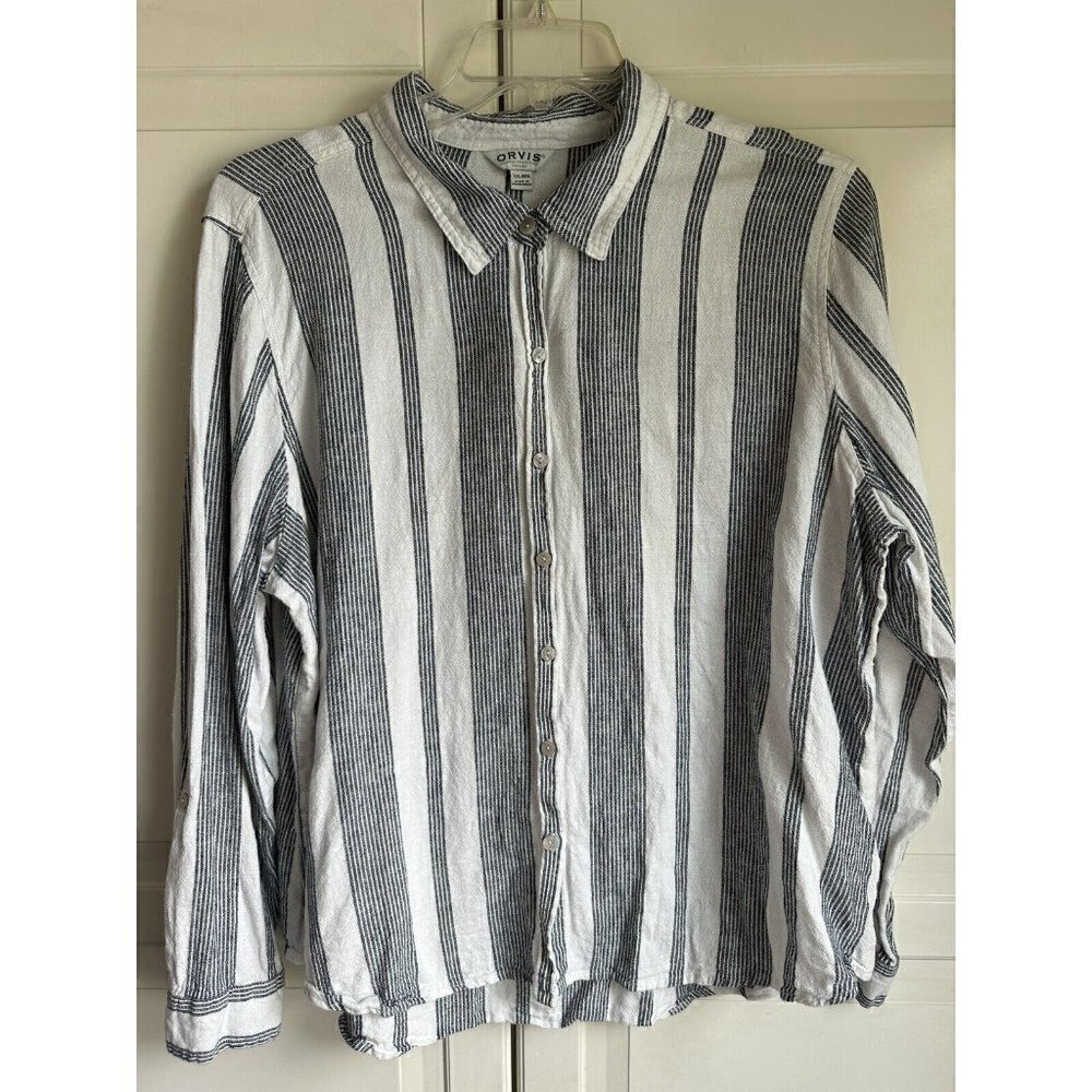 Orvis Ladies Women's Long Sleeve Button Front Linen Blend Top Shirt Size XXL  2X